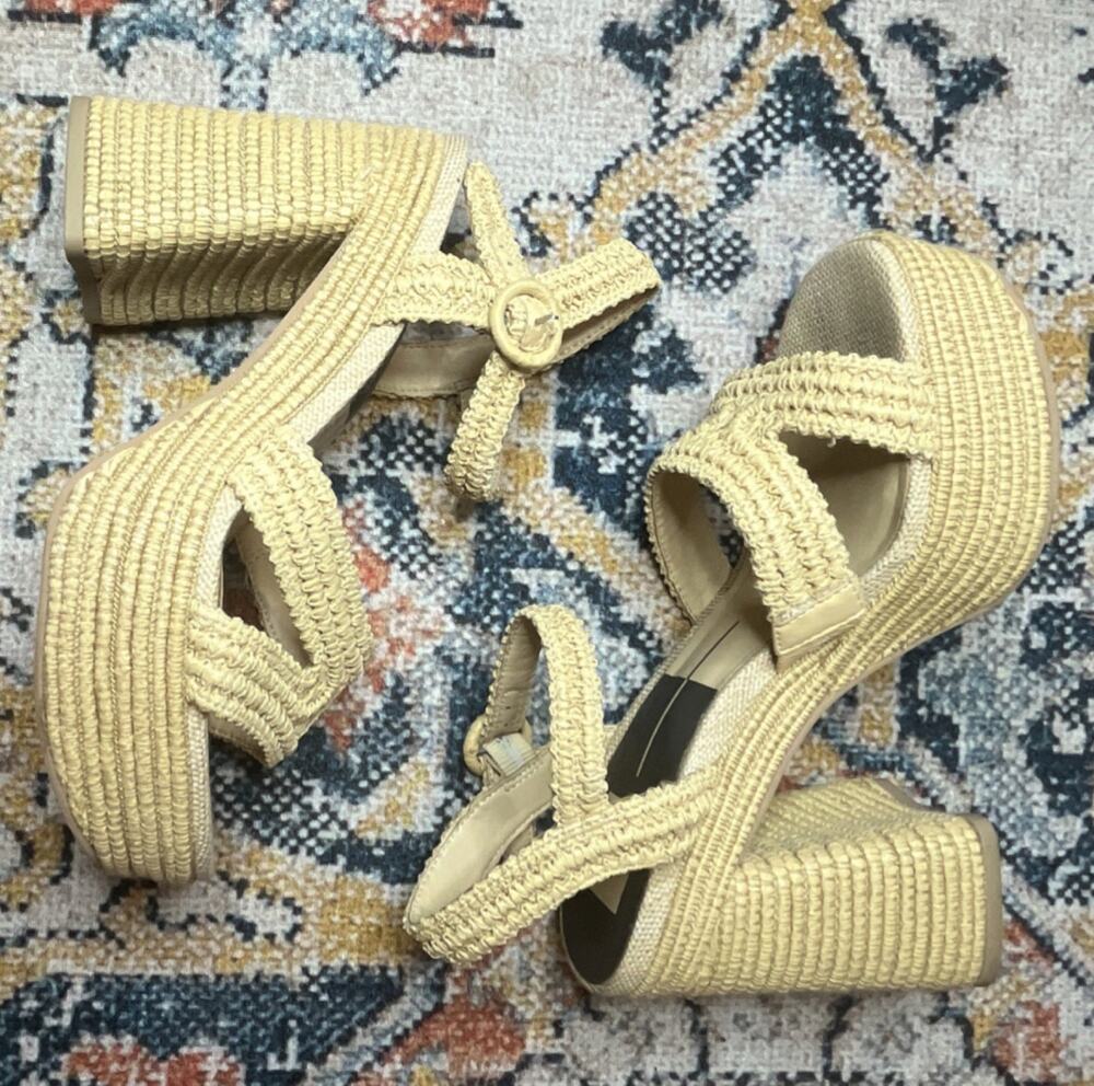 Dolce Vita Lacye Woven Raffia Platform Heels - Natural - Size 7.5 $170